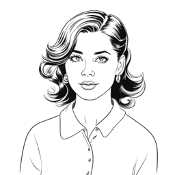 Line art drawing of a young woman with a 1960s-inspired fashion style, representing Meg Pryor from the television series "American Dreams," on a white background.