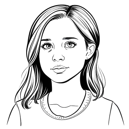 Line art drawing of a young girl acting in a TV show, representing Brittany Snow.