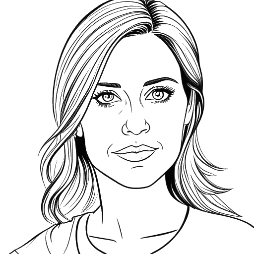 Disegno in stile line art di una donna che sostiene organizzazioni benefiche e appare su copertine di riviste, rappresentando Brittany Snow.