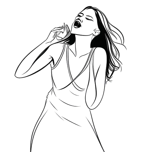 Line art drawing of a woman singing and dancing in a musical, representing Brittany Snow.