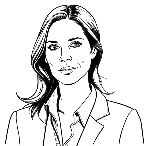 Line art drawing of a woman acting in a legal drama TV series, representing Brittany Snow.