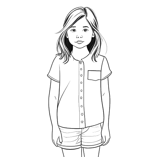 Line art drawing of a young girl modeling clothes, representing Brittany Snow.