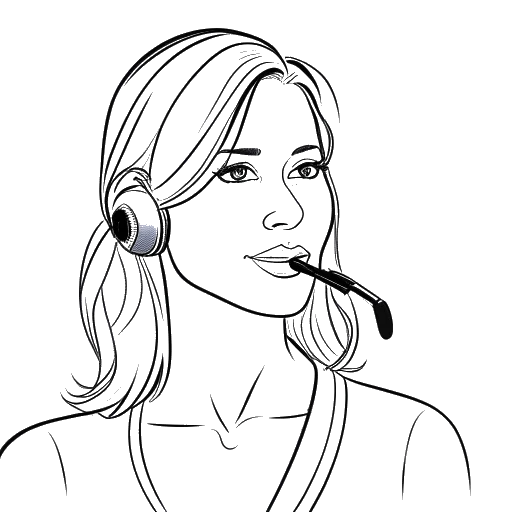 Line art drawing of a woman providing voice-over for animation characters, representing Brittany Snow.