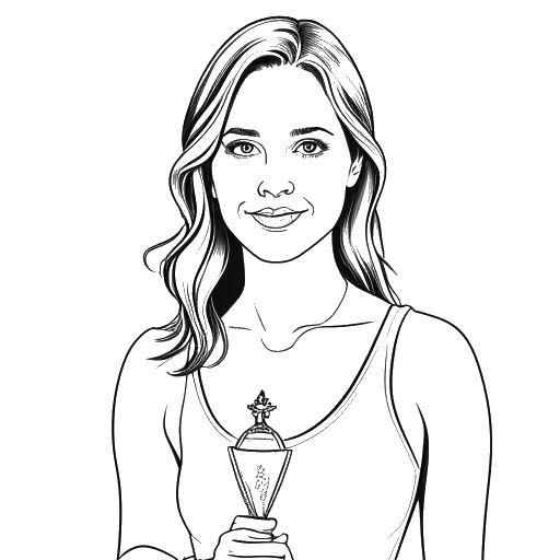 Line art drawing of a young actress receiving an award, representing Brittany Snow.