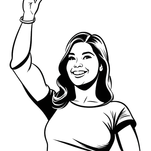 Line art drawing of a woman, representing Renee Paquette, waving goodbye in front of a WWE logo.