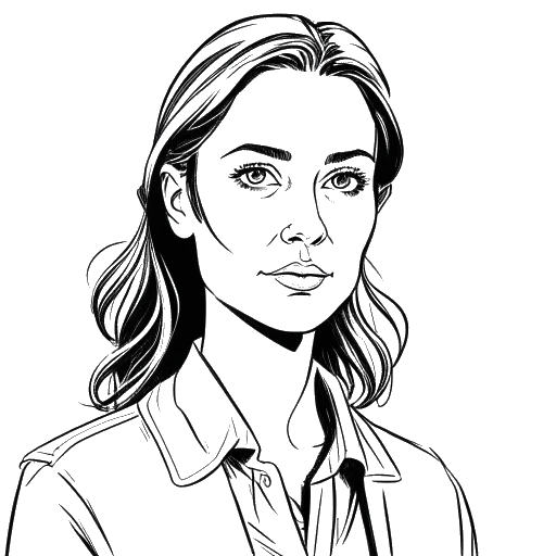 Line art drawing of Anna-Maria Sieklucka as Laura Torricelli, a character who embodies confidence and resilience. Depicted in black and white against a white background, capturing her growth and development in the '365 Days' sequels.