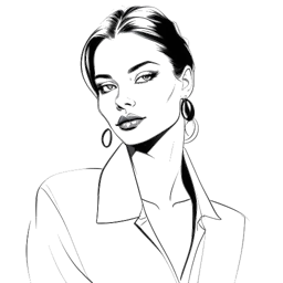 Line art drawing of Anna-Maria Sieklucka as a fashionable and elegant model, exuding charisma and elegance, depicted in black and white against a white background.