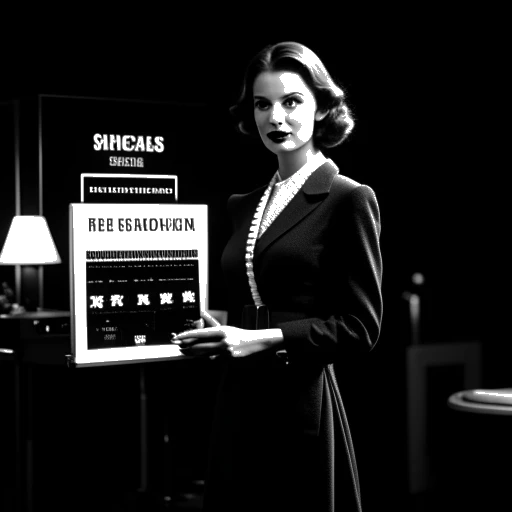Dessin en noir et blanc d'une femme représentant Anna-Maria Sieklucka. Elle dégage de la confiance tout en posant avec élégance, tenant dans une main un claquoir de cinéma et dans l'autre une pile d'argent. À l'arrière-plan, des scènes de '365 jours' sont projetées sur un écran.