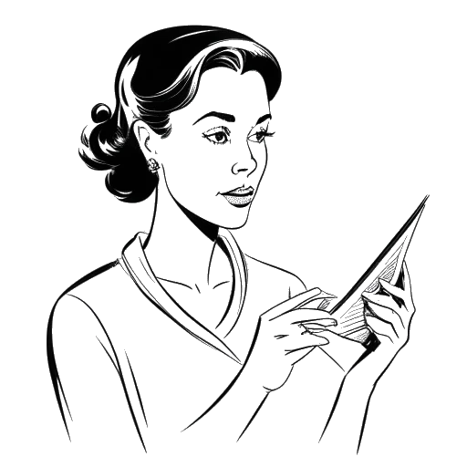Line art drawing of Anna-Maria Sieklucka holding a movie script, representing her hesitation before accepting the leading role in '365 Days'.