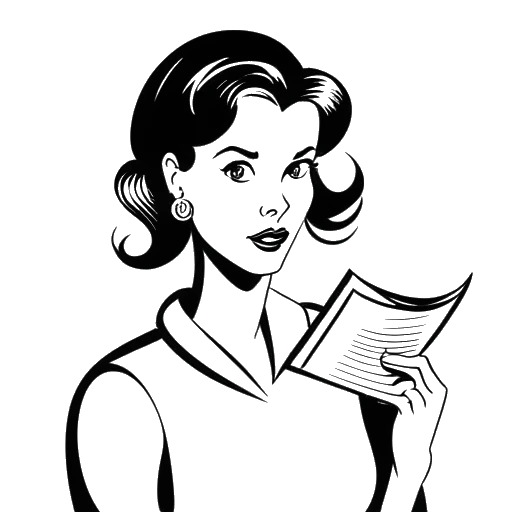 Line art drawing of Anna-Maria Sieklucka looking concerned, holding a movie script with a question mark, representing the uncertainty surrounding the second part of '365 Days'.