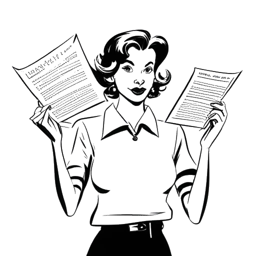 Line art drawing of Anna-Maria Sieklucka holding up two movie scripts, representing her reprising her role in the '365 Days' sequels.