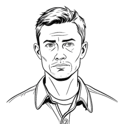 Line art drawing of a man, representing Chester Bennington, with short hair in casual attire, his expression showing determination.