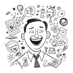 Dibujo de línea de un hombre, representando a Chester Bennington, con una expresión juguetona. Símbolos que representan la música, el humor y la familia lo rodean.
