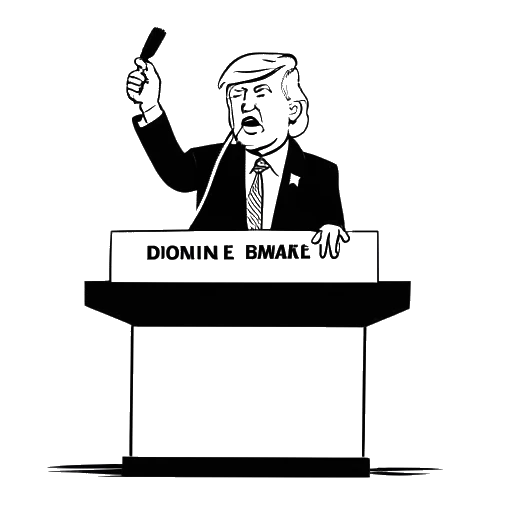 Desenho em arte linear de Chester Bennington, falando em um púlpito, representando sua crítica a Donald Trump e sua franqueza sobre questões políticas e sociais.