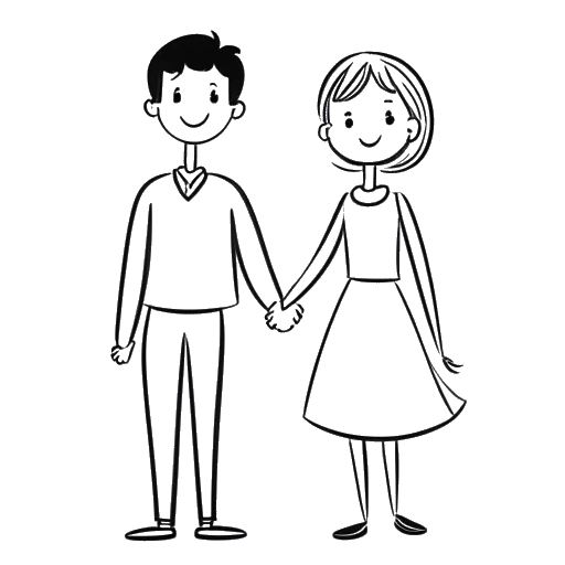 Dibujo lineal de una pareja, que representa a Chester Bennington y Samantha Marie Olit, cogidos de la mano y de pie junto a un cochecito de bebé con un corazón sobre ellos.