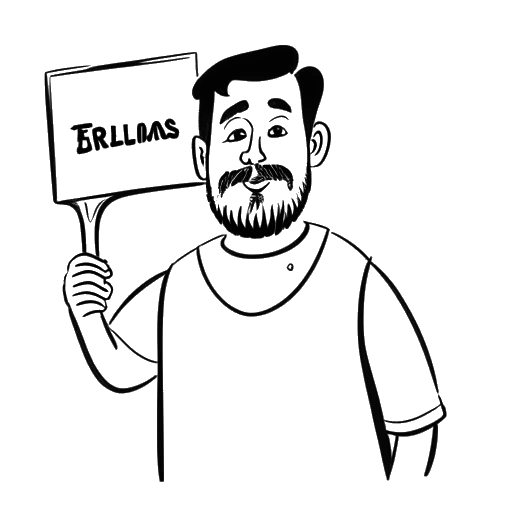 Disegno in stile line art di un uomo, raffigurante Calvin Harris, che tiene una targa '1 miliardo di streaming' e con uno sguardo orgoglioso