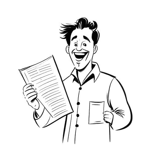 Dibujo de líneas de un hombre, que representa a Calvin Harris, sosteniendo un álbum número uno en la lista y mostrándose triunfante