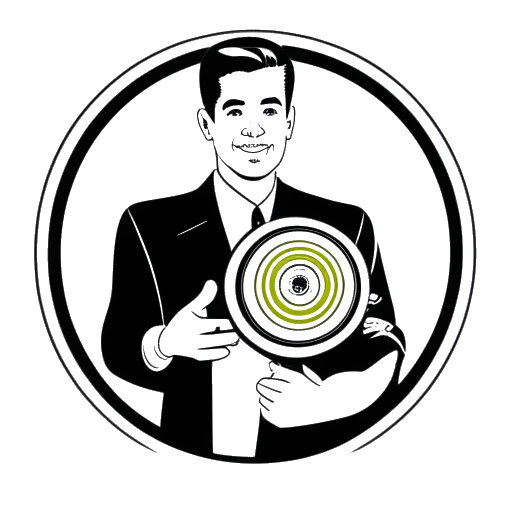 Line art drawing of a man, representing Calvin Harris, holding a golden record and looking proud