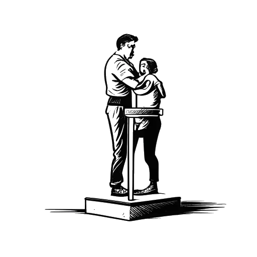 Desenho de arte digital de um homem, representando Fanum, segurando outro homem, Kai Cenat, em um pedestal. Um logo do AMP é visível ao fundo.