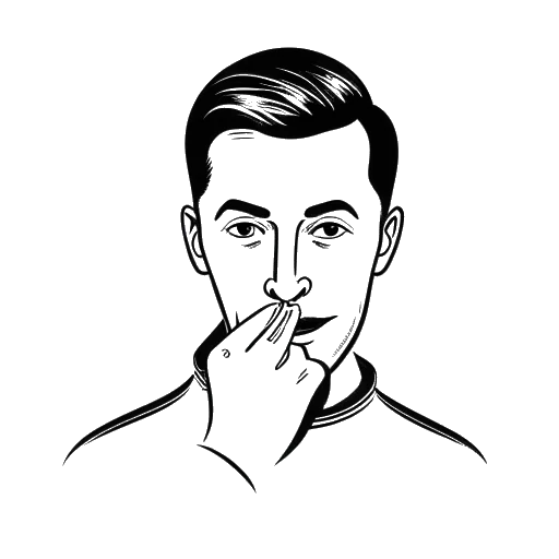 Line art drawing of a man, representing Fanum, with a finger to his lips, indicating silence. A lock symbol and a heart are visible in the background.