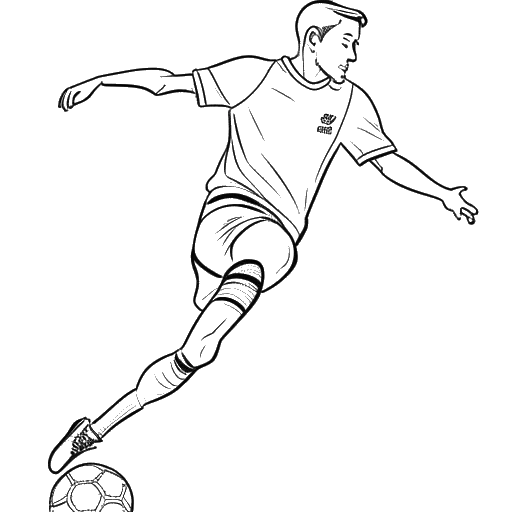 Lijnkunsttekening van een man, die Diplo (Thomas Wesley Pentz) vertegenwoordigt, betrokken bij een voetbalwedstrijd. De afbeelding symboliseert zijn passie voor voetbal en zijn steun voor het nationale mannenelftal van de VS. De illustratie is in zwart-wit tegen een witte achtergrond.