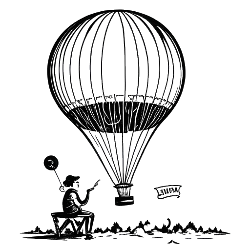 Desenho em arte de linha de um homem, representando Diplo, discotecando em um balão de ar quente com as palavras 'Burning Man' ao fundo