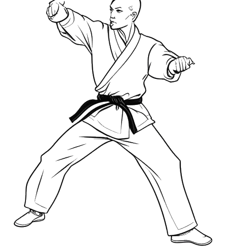 Dibujo de arte lineal de Bruce Lee practicando Jeet Kune Do