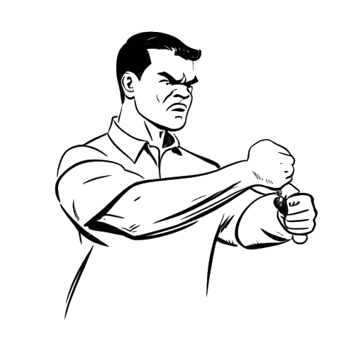 Dessin en noir et blanc de Bruce Lee démontrant le coup du poing d'un pouce