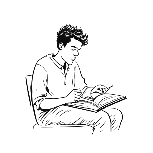 Line art drawing of Bruce Lee studying philosophy