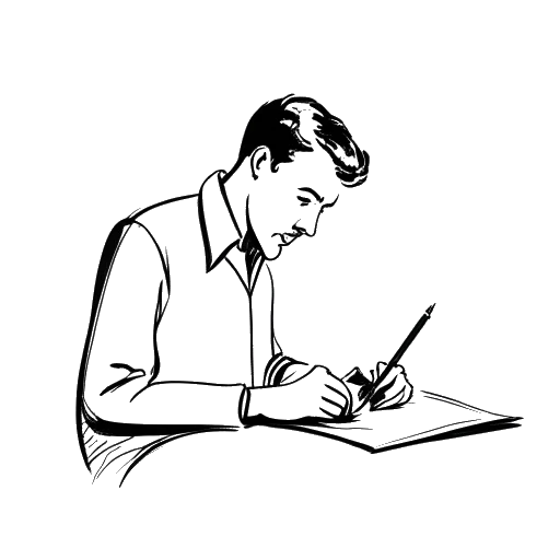 Line art drawing of Bruce Lee writing philosophical insights