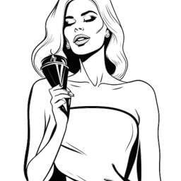 Line art drawing of Lady Gaga on the movie set of "A Star Is Born," holding an Academy Award, representing her success in both music and film.