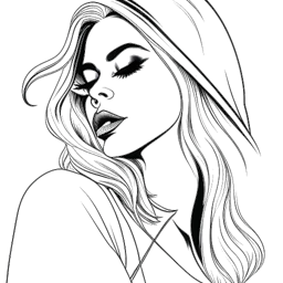Line art drawing of Lady Gaga, representing her as a songwriter, collaborating with artists and developing her distinctive stage persona.