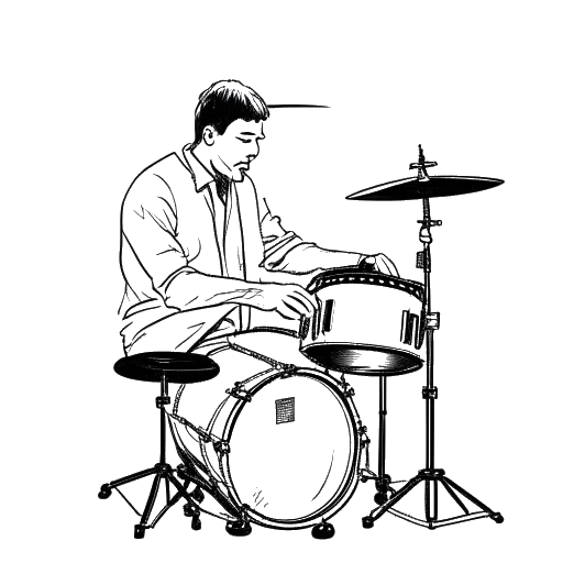 Strichzeichnung eines Mannes, der Sascha Hellinger darstellt, der Schlagzeug spielt.