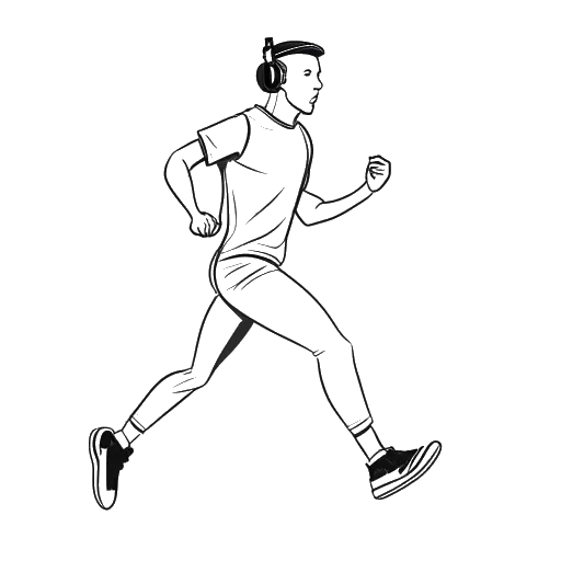Strichzeichnung eines Mannes, der Sascha Hellinger darstellt, der mit Kopfhörern joggt.