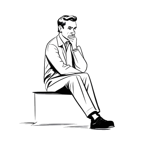 Strichzeichnung eines Mannes, der Sascha Hellinger darstellt, alleine sitzend mit nachdenklichem Gesichtsausdruck.