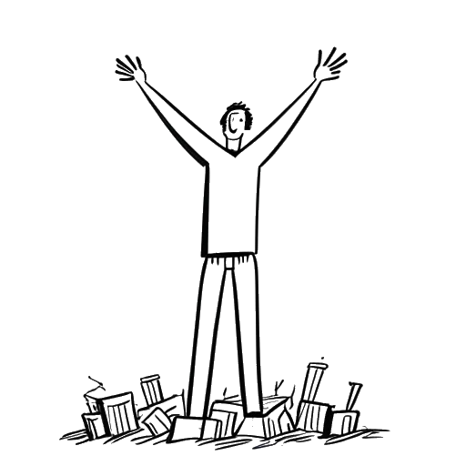 Line art drawing of a man representing NLE Choppa, standing tall, surrounded by obstacles and holding his head high.