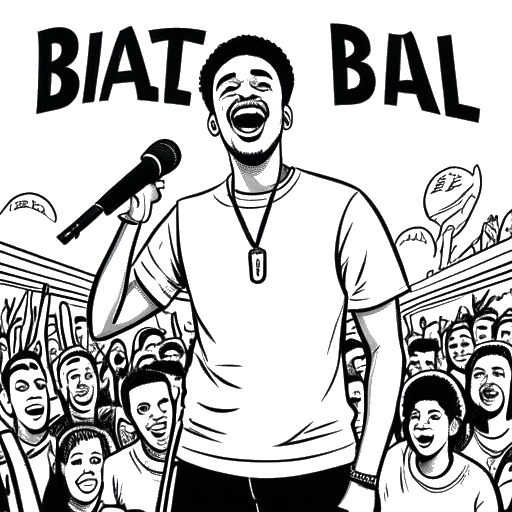 Line art drawing of a young man representing NLE Choppa, performing on stage at the Beale Street Music Festival.