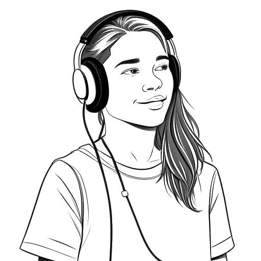 Line art drawing of a teenage boy representing NLE Choppa, rapping with a microphone and headphones, with a Snapchat logo on a smartphone in the background.