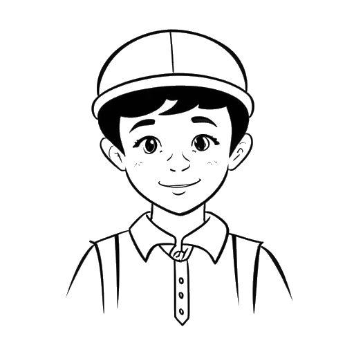 Line art drawing of a boy, representing Mac Miller, wearing a yarmulke and a Catholic school uniform.