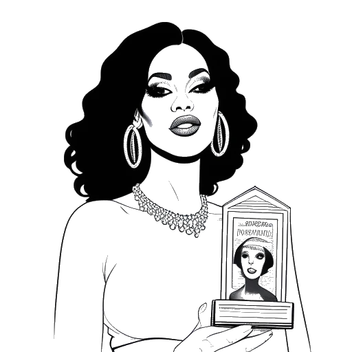Line art drawing of a woman, representing Cardi B, holding a Grammy award and her album 'Invasion of Privacy'.