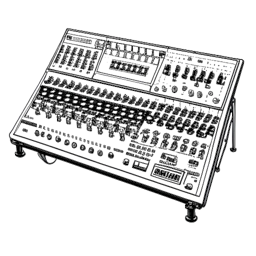 Lijntekening van een audio-mixingconsole, die Skrillex's diversificatie in muziek vertegenwoordigt, met ingewikkelde knoppen en schuiven die een scala aan geluidsproductietechnieken symboliseren tegen een witte achtergrond.