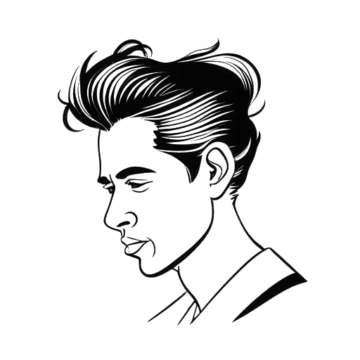 Line art drawing of a man representing Skrillex, with his iconic hairstyle.
