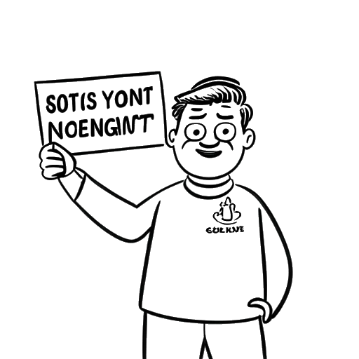 Line art drawing of a man representing Skrillex, holding a 'Not a Scientologist' sign.