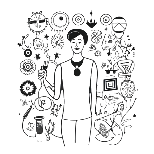 A black and white line art drawing of a figure with a substantial online following, surrounded by symbols representing luxury and admiration. The image represents Andrew Tate's significant impact and online persona.