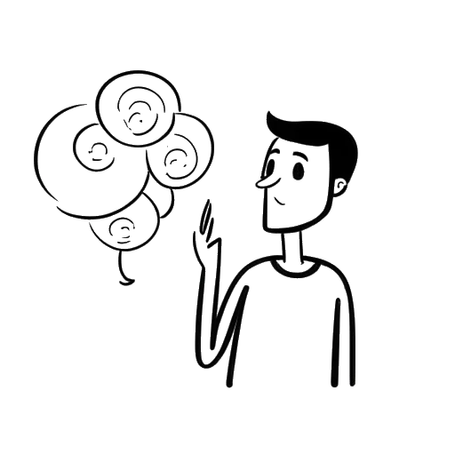 Desenho em arte de linha de Andrew Tate com um balão de fala, representando opiniões controversas