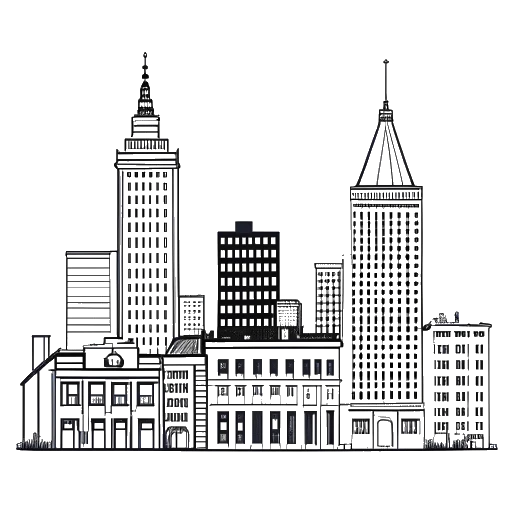 Line art drawing of three buildings representing Andrew Tate's childhood locations