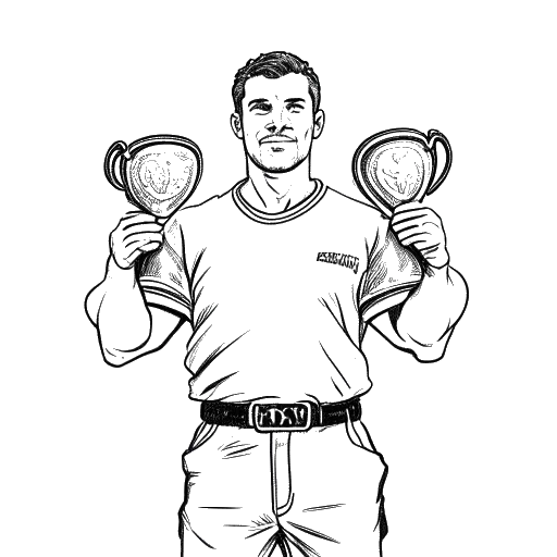 Desenho em arte de linha de Andrew Tate segurando quatro cinturões de campeão de kickboxing