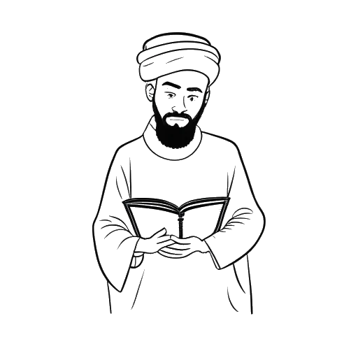 Line art drawing of Andrew Tate holding the Quran