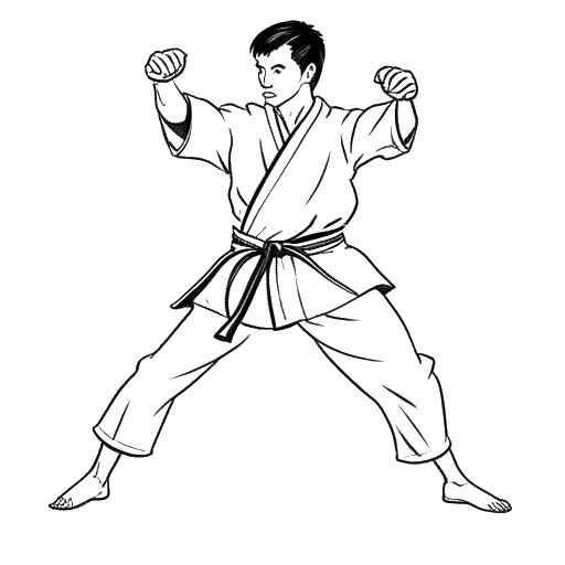 Line art drawing of Andrew Tate training martial arts in 2005