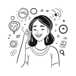 Line art drawing of a woman, representing Alex Cooper, admiring her engagement ring, surrounded by social media icons, symbolizing her online influence and personal milestones.
